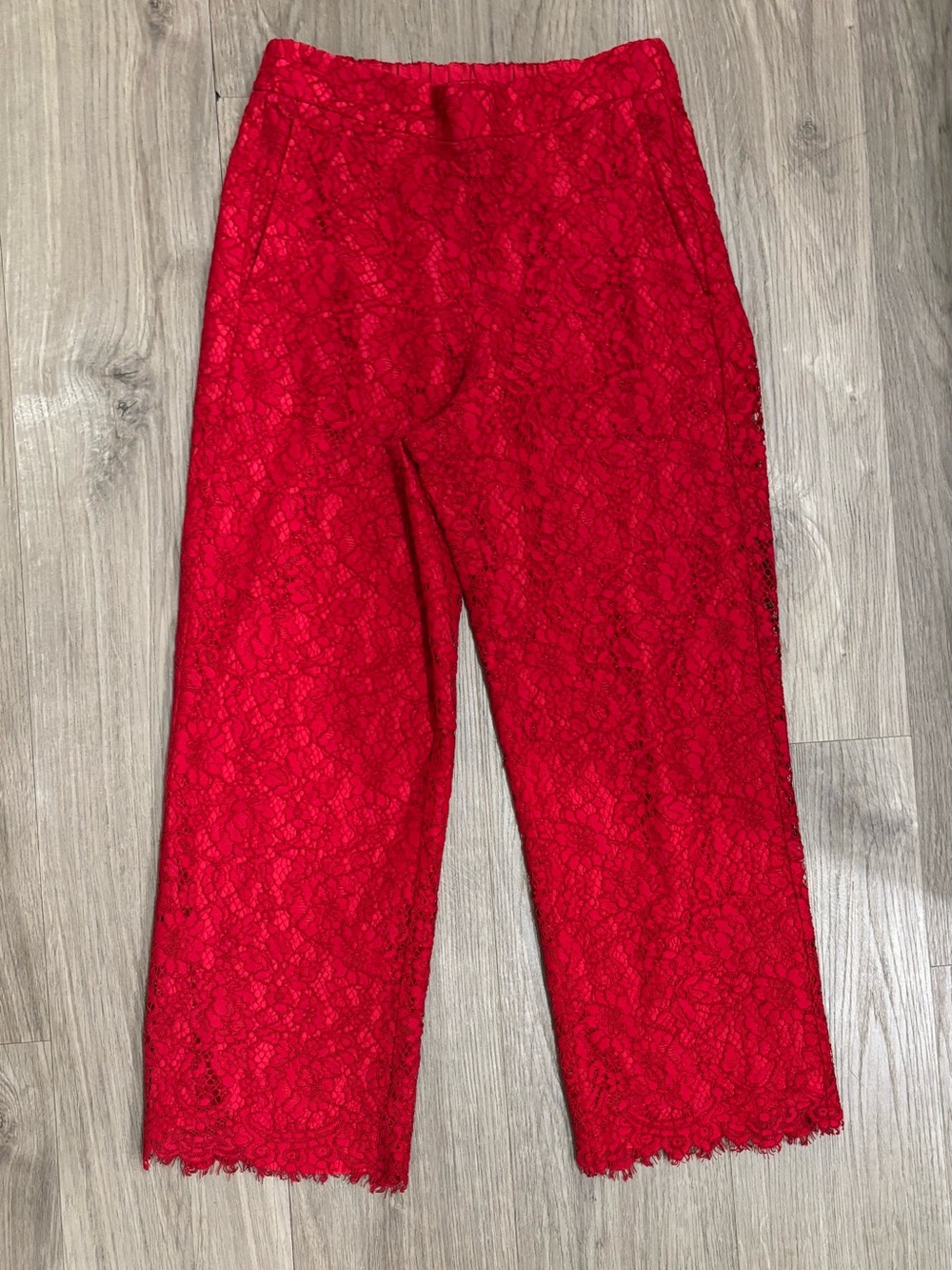 J. Crew Red Lace Wide-Leg Lined Pants Size 4 - Picture 3 of 7